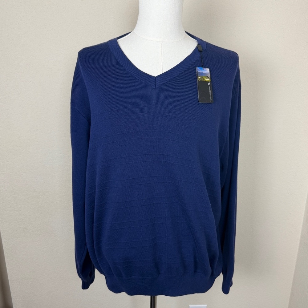 NWT - Pebble Beach Men’s V Neck Cotton Sweater | Size XL | Navy
